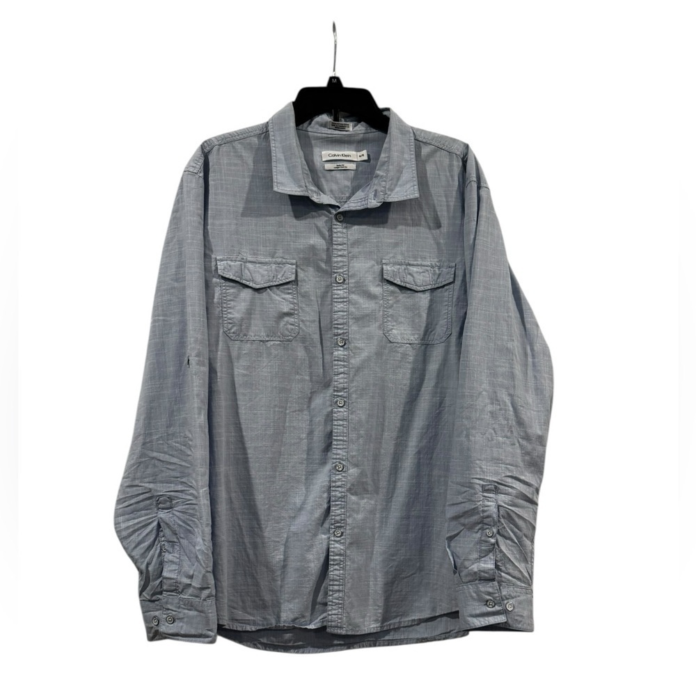 Men’s Calvin Klein Light Blue 100% Cotton Body Fit Long Sleeve Button Down: XL